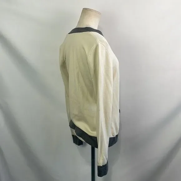 J Mcloughlin Cream With Gray Trim Chain Trim Cardigan - Picture 3 of 7